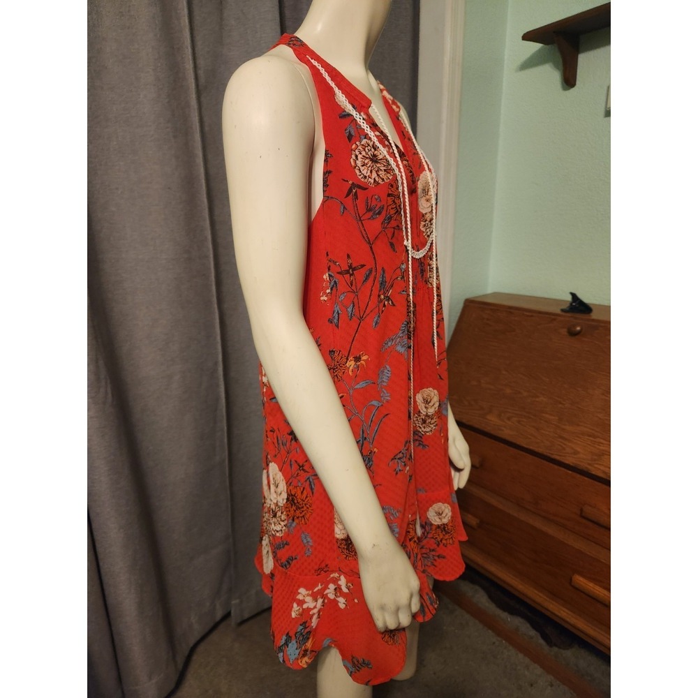 Miss Me Fairy Whimsy Red Floral Sleeveless Ruffled Mini Dress Flowy Lined SZ M - Picture 7 of 9